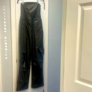 Zara faux, leather strapless jumpsuit dark brown